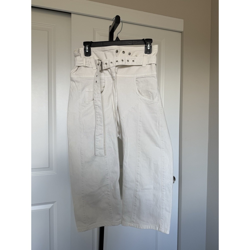 Rachel Comey Size‎ 0 White Cropped Barrel Leg Culotte Jeans Paperbag Belted USA